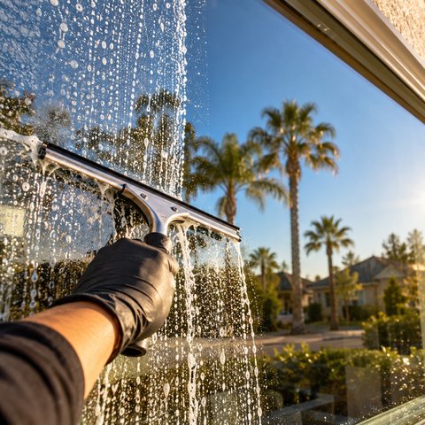 Window cleaning on a Sacramento home
